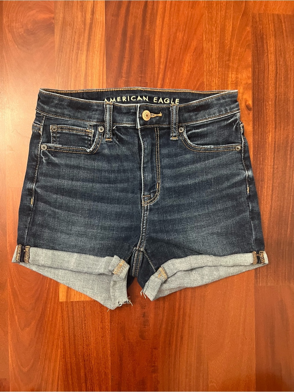 American Eagle Outfitters Dark Indigo High Waist Roll-Cuff Womens Shorts